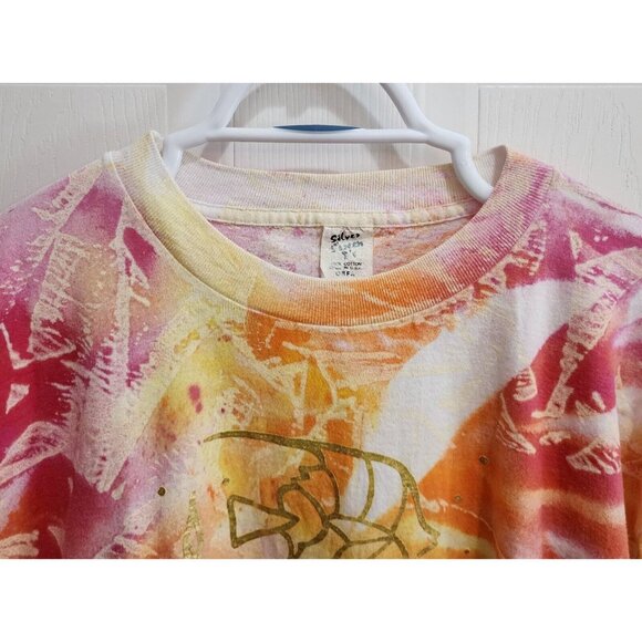 Vintage 80s Silver Screen T's Tiedye S/S T Shirt Gold Screen Print Fish OSFA - Picture 2 of 10